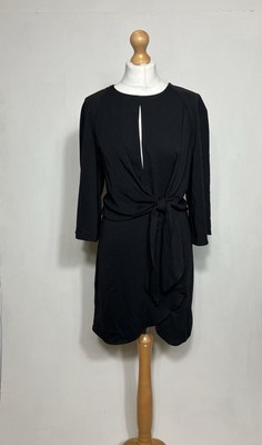 Topshop Minikleid Größe UK 16 schwarz vorne zum Binden Flatterärmel Party Urlaub neu mit Etikett
