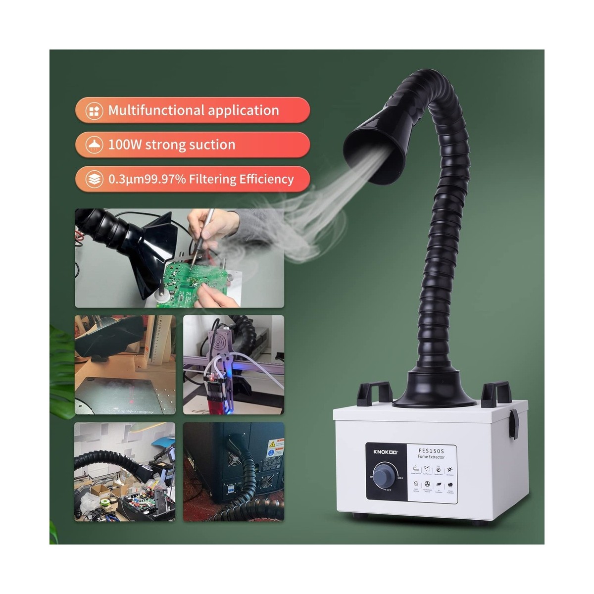 Aspirateur à Fumées De Soudure KNOKOO FES150S - 100W, Filtration 3 étapes, Pour Soudure Laser Et Réparation Téléphone