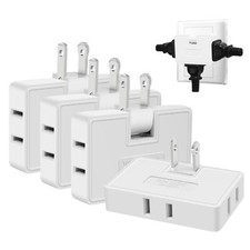 4 Pack 3-Way Flat Wall Outlet Extender Rotatable Plug Splitter White Type A