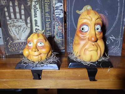 Set of 2 Jack O Lantern Odd Couple Pumpkin Christmas Halloween Stocking Hangers