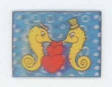 2 Seahorses with Hearts 1960's Small VARI-VUE Lenticular 3-D Picture 1 3/4" inch