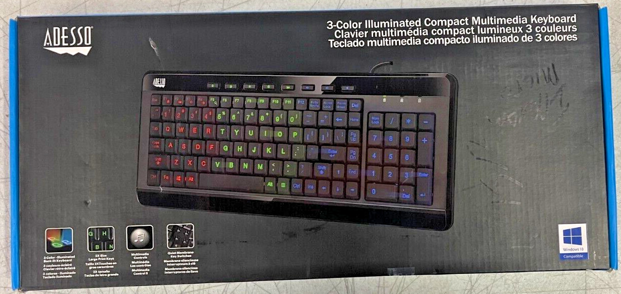 Adesso AKB-120EB 3-Color Illuminated Compact Multimedia Keyb