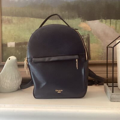 Dune London Navy Blue Faux Leather Backpack Purse Gold 