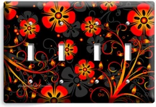 VIBRANT FLOWERS ON BLACK LIGHT SWITCH OUTLET WALL PLATE FLORAL ART HD ROOM DECOR