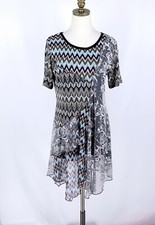 Dor Dor Couture Short Sleeve Dress Size M Multicolor Mixed Media Asymmetrical