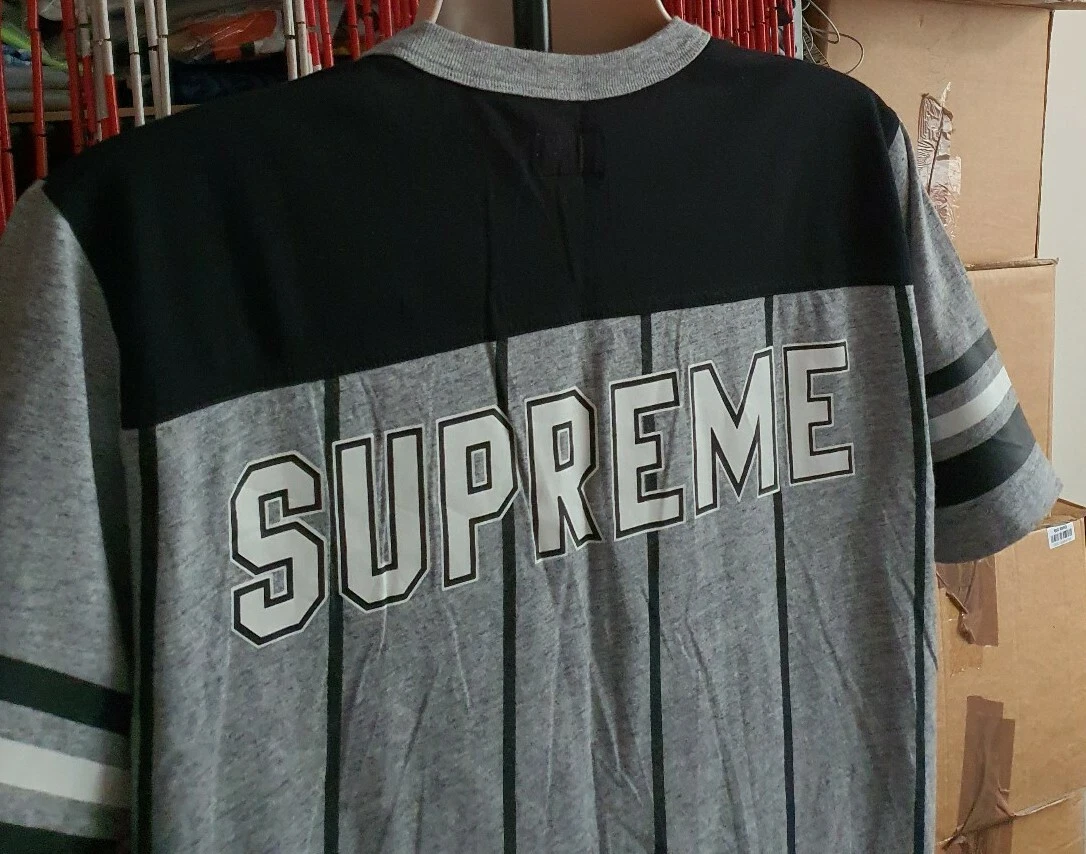 SS17 Supreme Pinstripe S/S Football Top Size L large Tee Grey T shirt