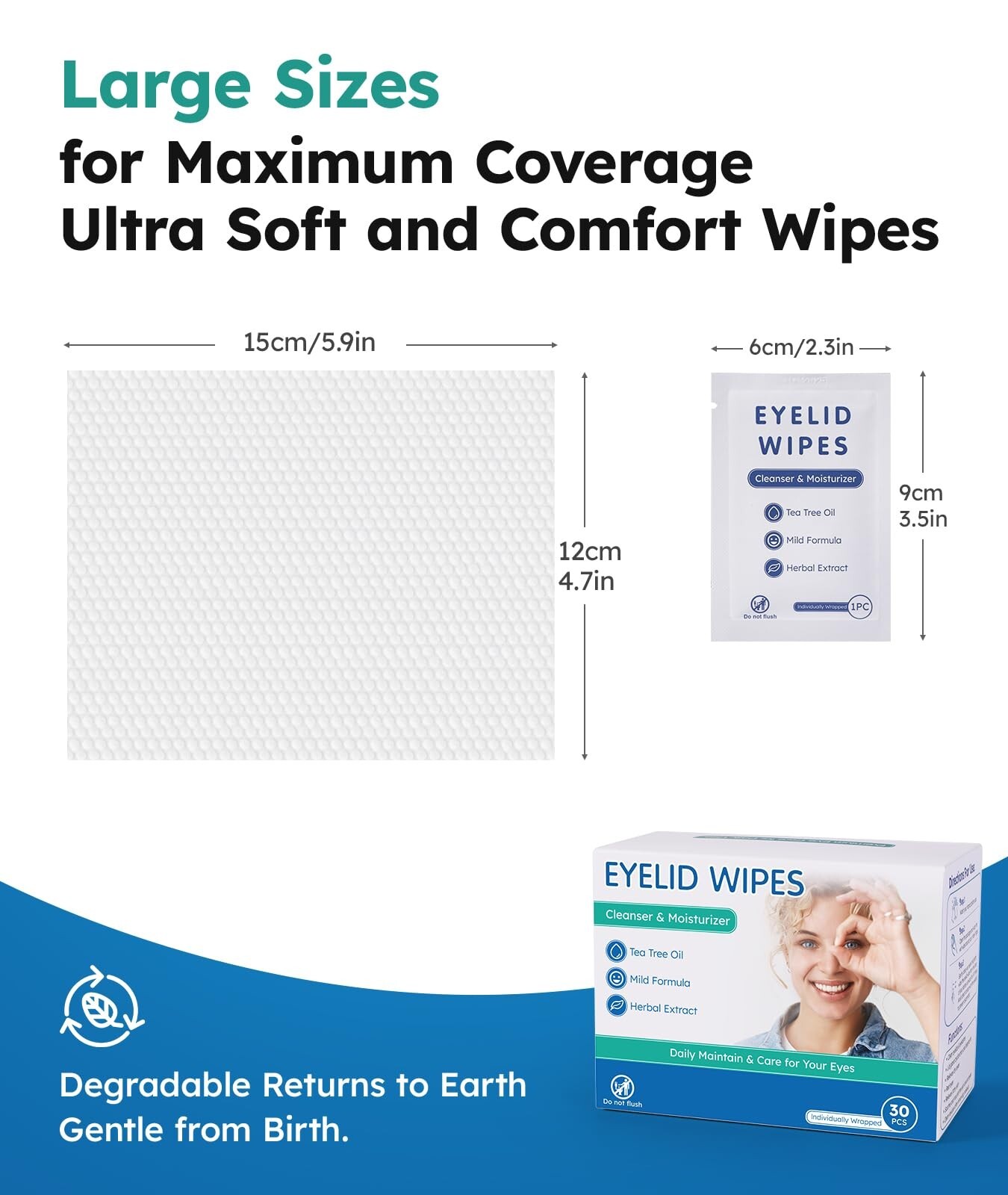 Eyelid Cleansing Wipes for Dry Eye & Blepharitis, Tea Tree Oil Hypoallergenic Ey