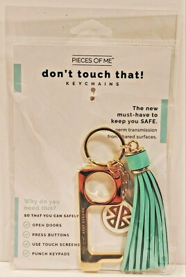Pieces of Me - Don t Touch That Keychain Door Opener Button Pusher Tassel Teal