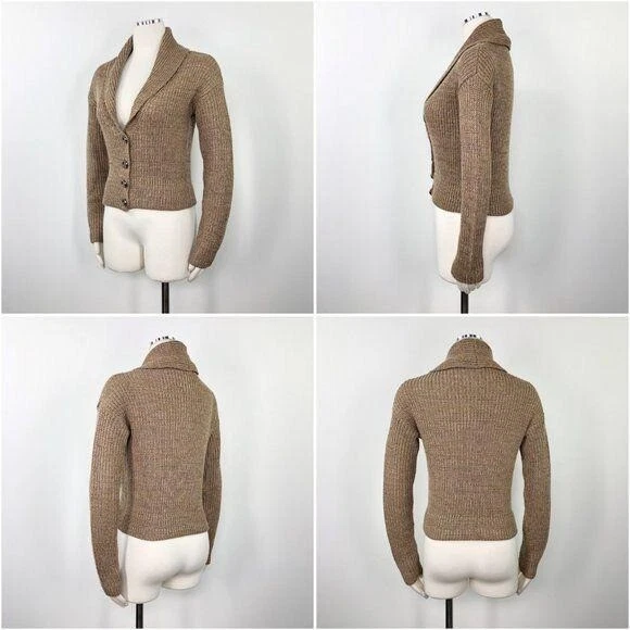 Prada 38/4 Shawl Collar Cardigan Melange Camel Melange Chunky Knit Wool Cotton E - Image 3 of 4