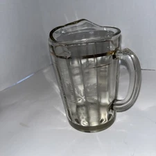 Vintage Heavy Clear Ribbed cut Glass water  Pitcher  leaf design.