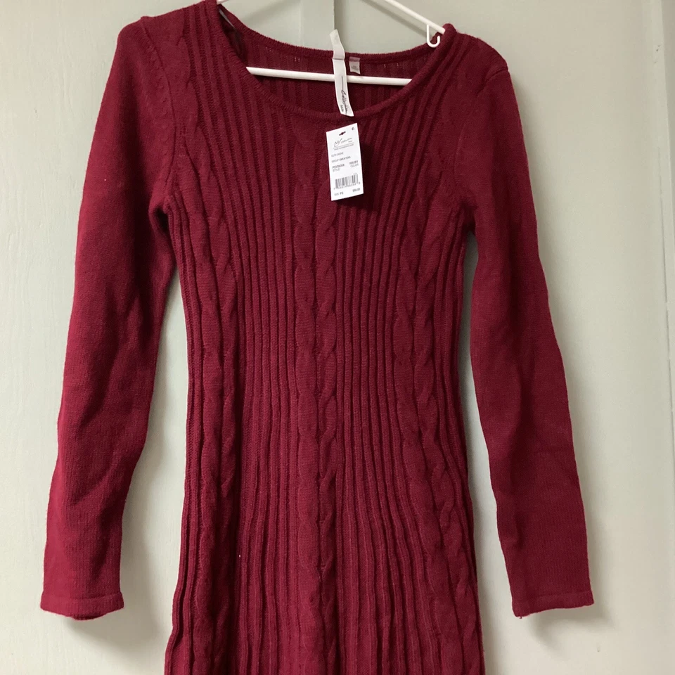 New NY Collection Size SP Women's Cable Knit Mini 3/4 Sleeve Sweater Dress Red - Image 2 of 4