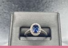 2Ct Oval-Cut Lab-Created Sapphire &Diamond Engagement Ring 14K White Gold Finish