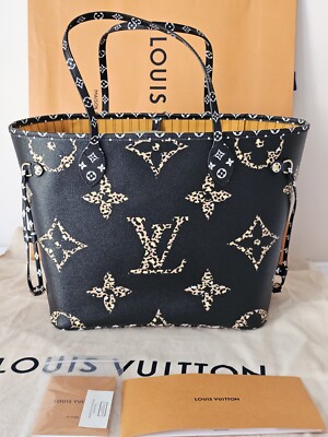 LOUIS VUITTON NEVERFULL MM Jungle Giant Black Caramel Handbag 