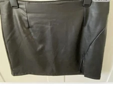 REWASH Black Faux Leather Skirt Thigh Slit High Waisted Stretch Mini Goth Size M