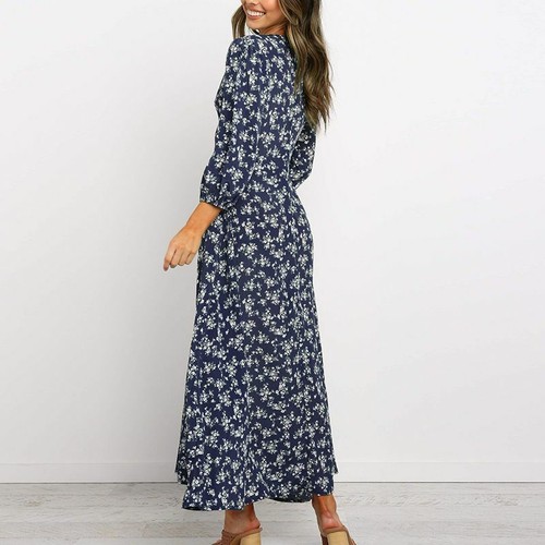 Women Lady Boho Kimono Sleeve Floral Long Maxi Summer Beach Dress Sundress Party - Picture 11 of 14