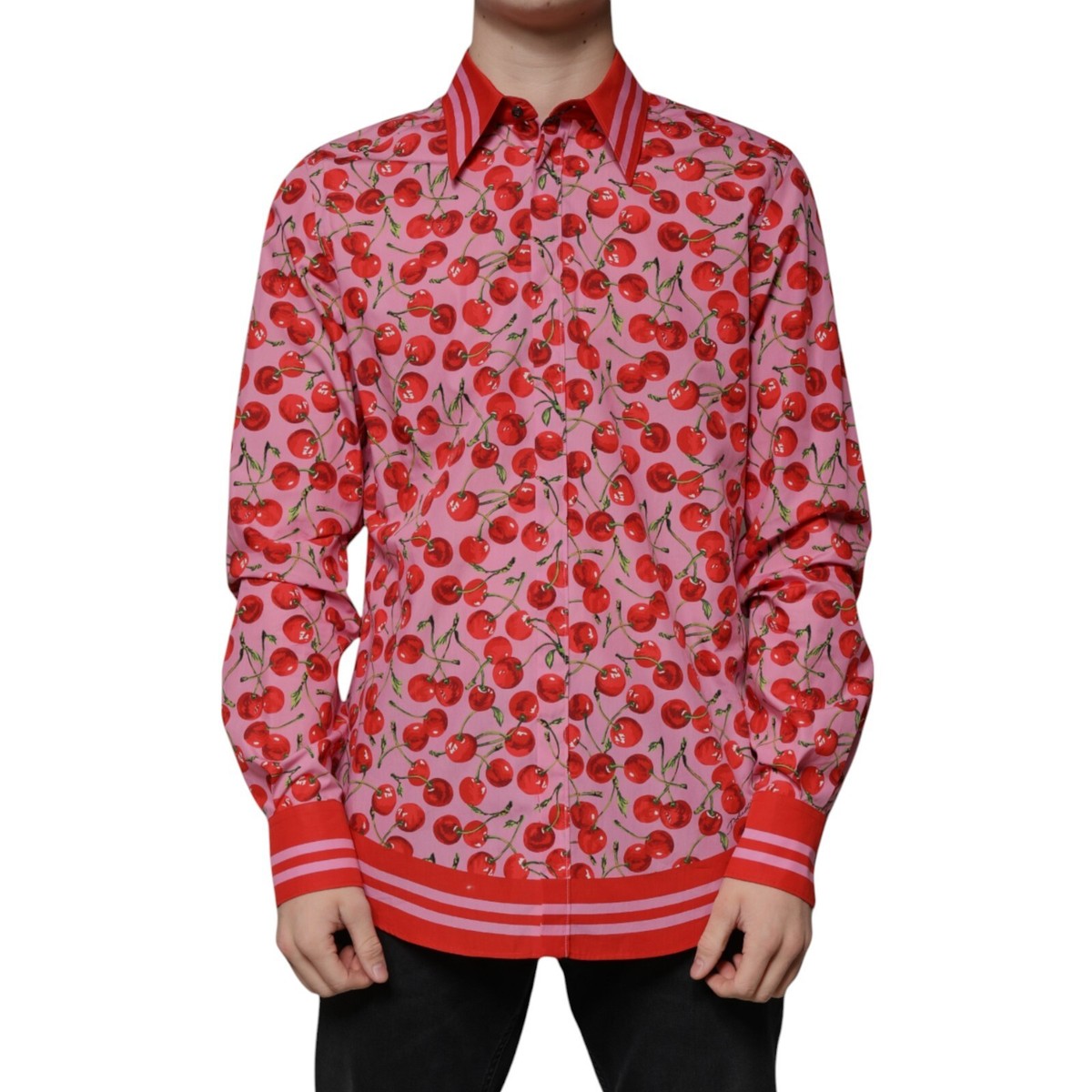 DOLCE & GABBANA Shirt Pink Cherry Cotton Formal MARTINI Dress 41