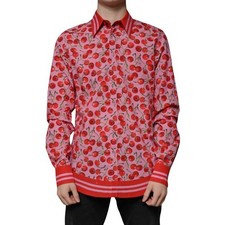 DOLCE & GABBANA Shirt Pink Cherry Cotton Formal MARTINI Dress 41/US16/L 1200usd