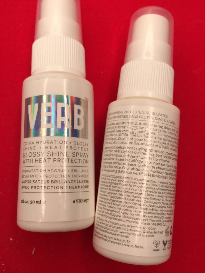 2x VERB Glossy Shine Spray w/Heat Protection 1oz Ea, Travel Size NEW