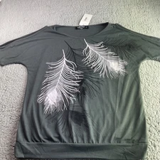 VOINS YOUR INSPIRATION WOMANS TOP SIZE LARGE WITH FEATHERS MULTIPLE COLORS 