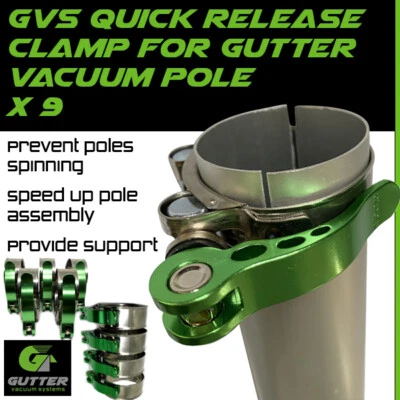 GUTTER VACUUM SYSTEMS LTD Quick Release Gutter Vacuum Pole Clamp x 9 For Aluminium Cleaning Pole Sections