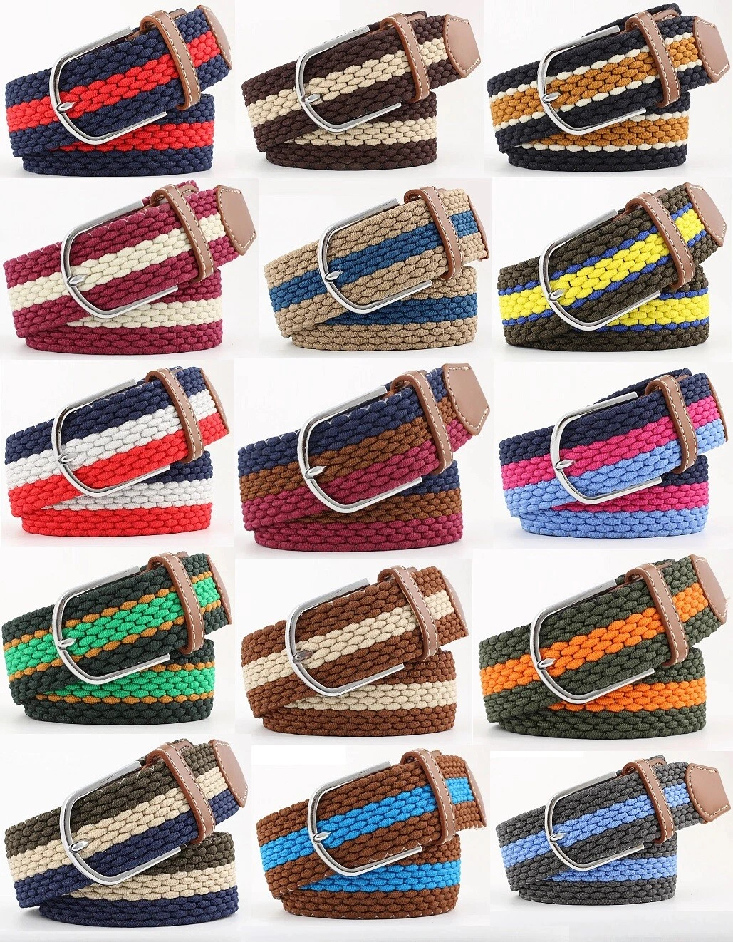 New Mens Womens Belt Unisex Braided Elastic Stretch Fabric Enduring Woven Belt - Picture 1 of 22