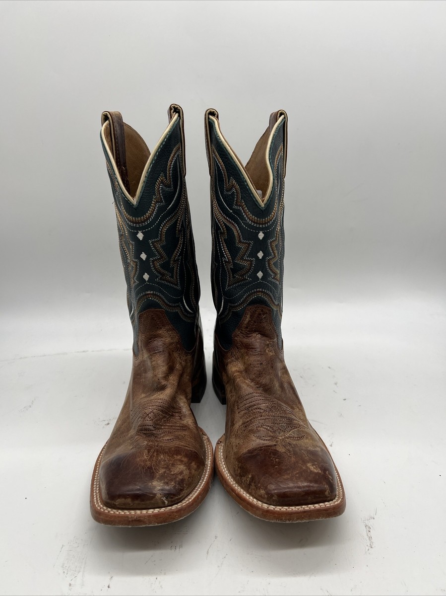 Cody James Blue/Brown Leather Square Toe Pull On Western Boots