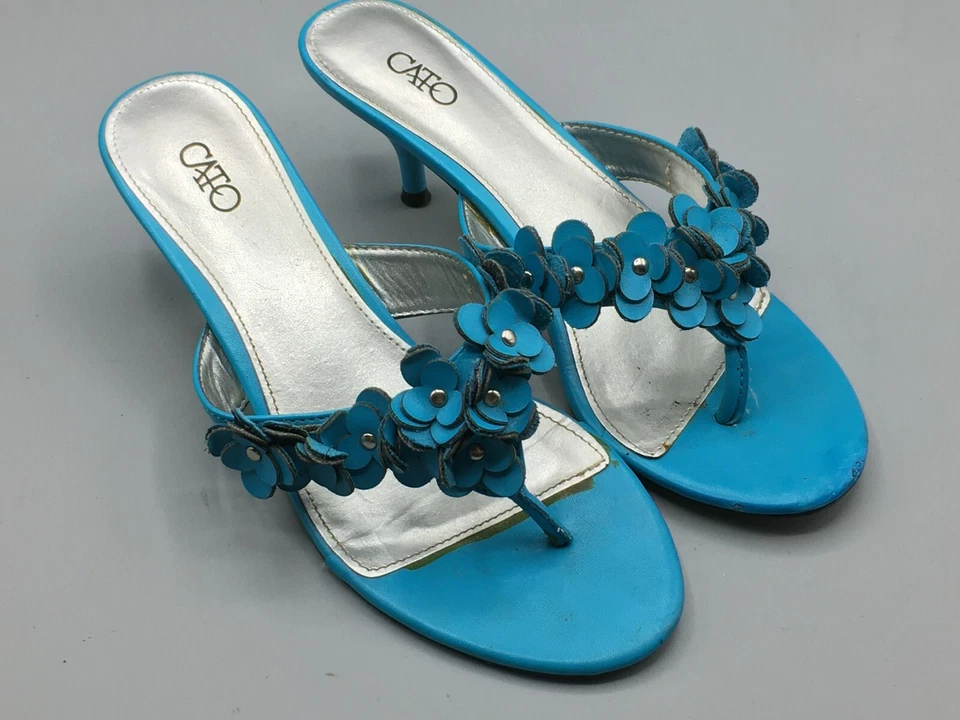 CATA 7 M女式蓝色2英寸骡子高跟鞋露趾人字拖人造皮革 — 第 2/4 张图片