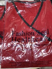 Fashion Seal Healthcare Scrub Top, Red V-Neck, Short Sleeve Women's SZ XL - NEW