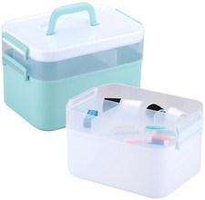 Portable Sewing Accessories Box Kit 2 Layer Storage Organiser Trays Carry Handle