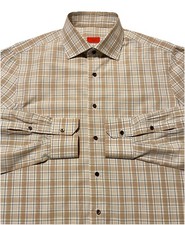 Isaia Napoli Plaid Brown Blue White Long Sleeve Men Dress Shirt 16-41 Made Italy
