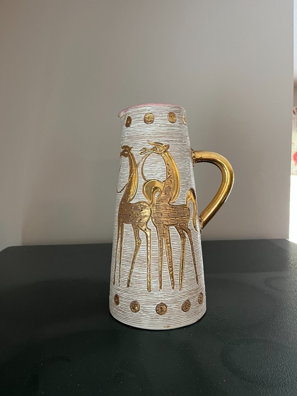 Fratelli Fanciullacci Elbee Pitcher Sgraffito MCM Midcentury Modern VTG Gold