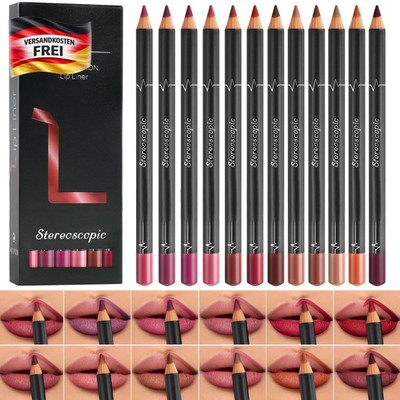 Lipliner Set wasserfest matte Finish für vollere Lippen für Damen 12 Farben
