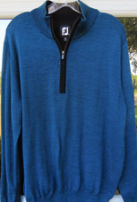 Footjoy Golf Pure Wool Performance 1/4 Zip Sweater Teal Black Striped Medium EUC