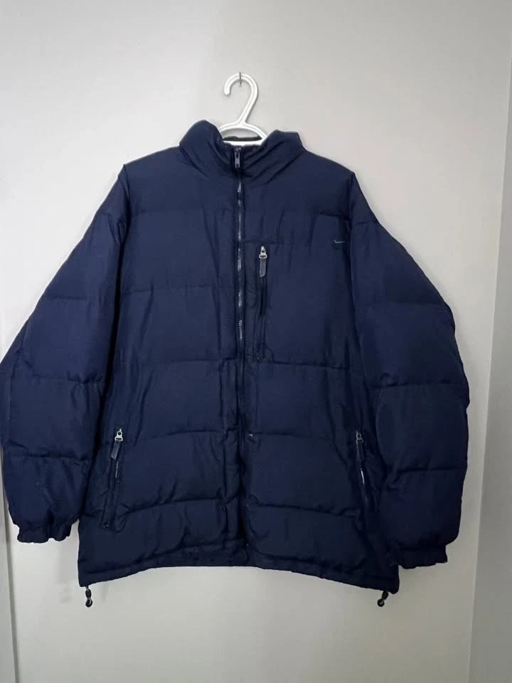 Nike Vintage Y2K Men’s Down Winter Jacket Puffer Full Zip Blue Mini Logo