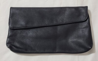 Vtg Juliette Leather Handbags Clutch Womens Sz Medium Black Asymetrical Flap EUC