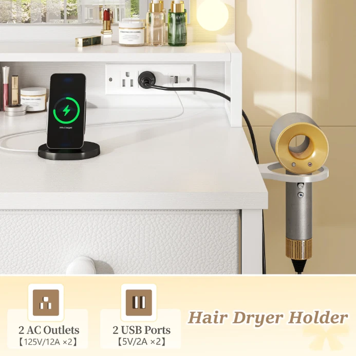 Tocador con Espejo y Luces Maquillaje Tocador Escritorio con 5 Cajones de Tela Foto 4 de 4