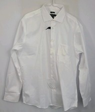 NWT pronto uomo mens dress shirt Sz 16 34/35 White Non- Iron 2 ply Cotton 80