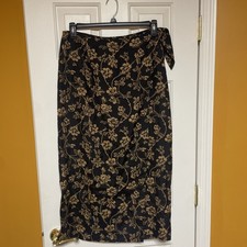 VTG Ralph Lauren Size 12 Black Floral Maxi Wrap Skirt Silk Linen Boho Capsule