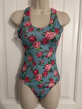 Betsey Johnson Capezio Strappy Bodysuit Reversible leotard Blue Pink Small
