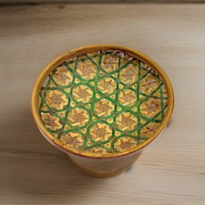 Vtg Basket Round Hand Woven Wicker Rattan Green Wall Lacquered Basket Boho