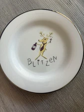 Pottery Barn Reindeer Blitzen Christmas Salad Dessert Cheese Plate Japan 8.5"