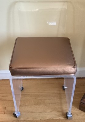 Vintage MCM Hollywood Regency AKKO Lucite Acrylic Vanity Chair Metallic Seat
