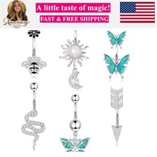 Belly Buton Rings Surgical Stainless Steel Belly Button Ring for Women Dangle...
