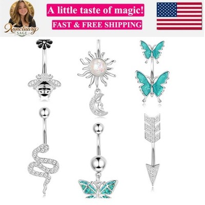 Belly Buton Rings Surgical Stainless Steel Belly Button Ring for Women Dangle...