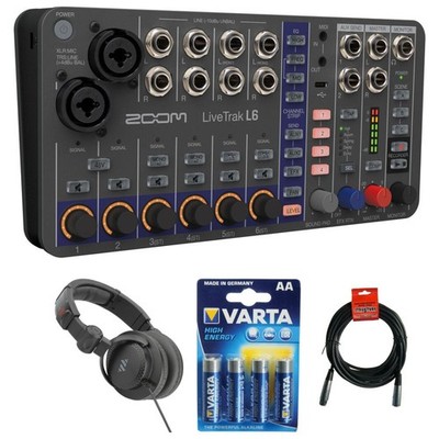 Zoom LiveTrak L6 Mixer/Recorder Bundle with Polsen Headphones, Cable & Batteries