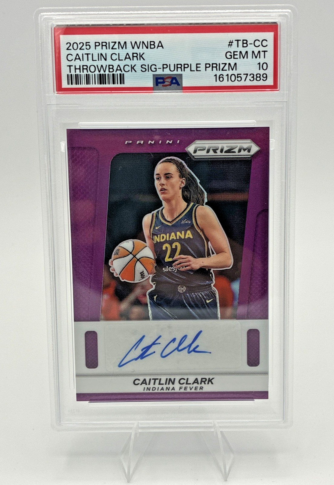2025 Prizm WNBA Caitlin Clark Throwback Signature Purple Auto /49 PSA 10