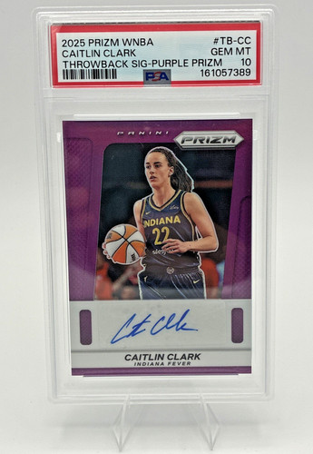 2025 Prizm WNBA Caitlin Clark Throwback Signature Purple Auto /49 PSA 10