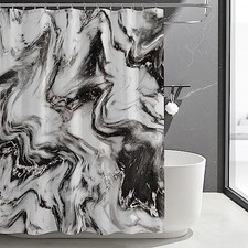 and White, Abstract Marble Shower Curtain for 72"W x 72"L Pack of 1 Black