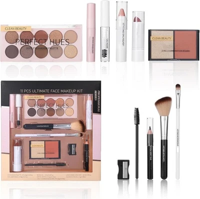 CROWNLITE All in One Makeup Kit, Make Up Gift Set for Women, Full Set 11pcs Includes Eyes