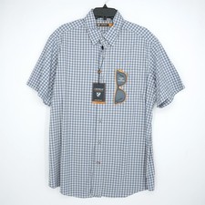 Cremieux Performance Short-Sleeve Shirt L Blue White Gray Plaid Stretch NWT